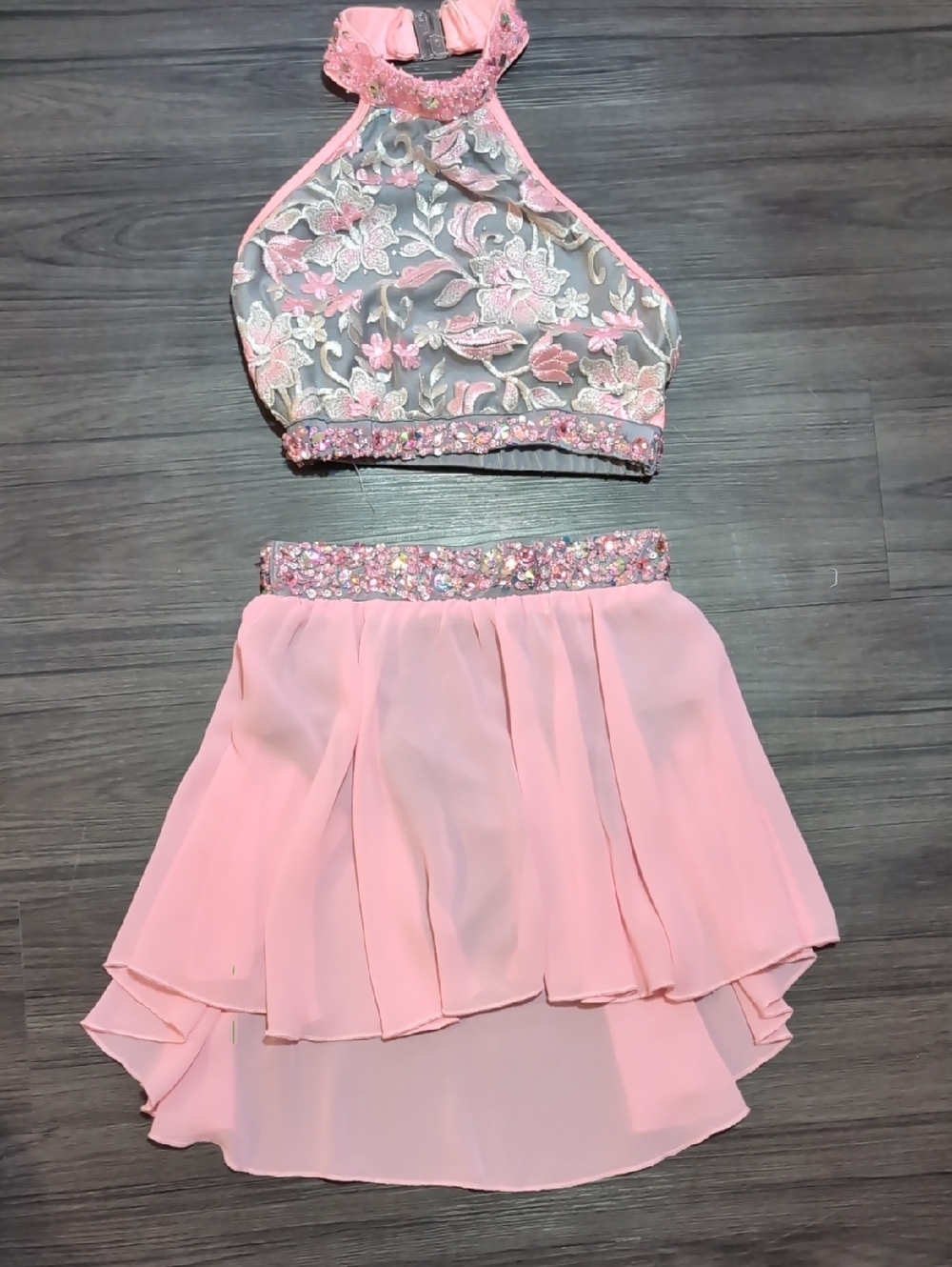 Embellished Pink Chiffon High-Low Skirt - Women's